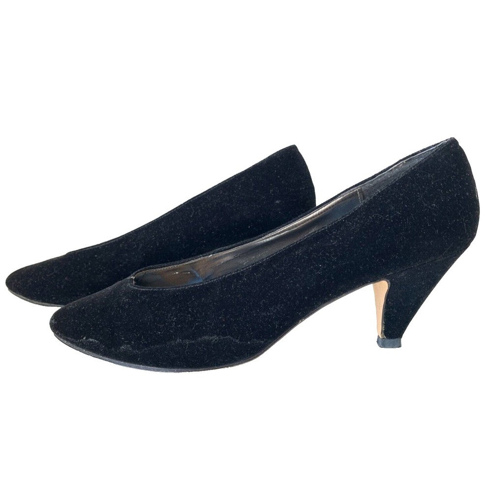Vintage Nina Velvet Pumps Cuban Heel Pointy Toe Slip On Black 7.5 *GUC - Picture 3 of 8